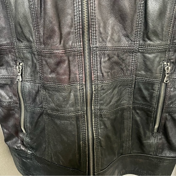 Womens GUESS LOS ANGELES LEATHER ZIP BOMBER JACKET BLACK Size M - Picture 5 of 13